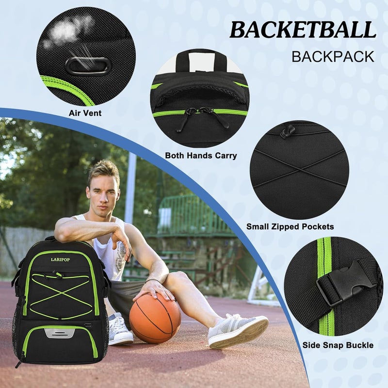 LARIPOP Basketball Backpack, Large Sports Bag with Ball Holder & Shoes Compartment, Basketball Bag for Soccer,Volleyball, - Image 4